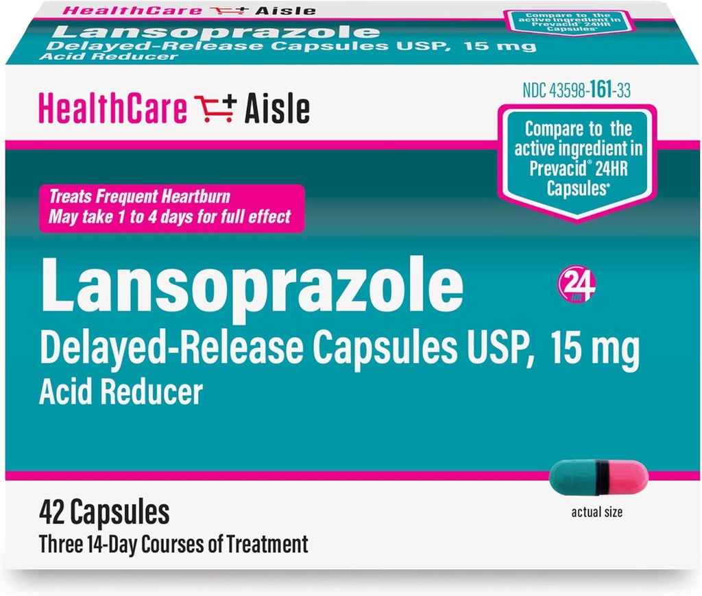 HealthCareAisle Lansoprazol 15 mg - 42 Forsinket-epilepser - syrereduser, behandler hyppig hjertebrann