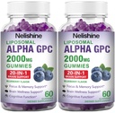 2 Pack Liposomal Alpha GPC 2000mg & Citicoline Gummies Complex Phosphatidylserine,Ginkgo Biloba,L-Tyrosine,Huperzine A & B Vitamins,20-in-1 Blend for Focus, Memory & Cognitive Support