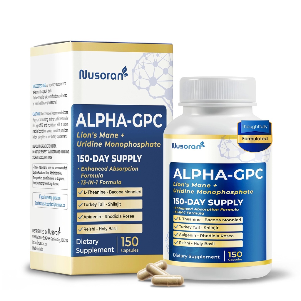 Ultra Alpha-GPC - 13-in-1 with Lion’s Mane, Uridine, Bacopa, Rhodiola - Max Absorption - Non-GMO, Gluten-Free, Lab Tested (150 Count (Pack of 1))