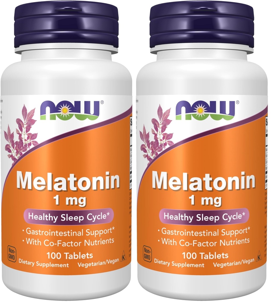 NOW Supplements, Melatonin 1 mg, with Co-Factor Nutrients, Healthy Sleep Cycle*, 100 Tablets (Pack of 2)