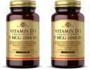 Solgar Vitamin D3 (Cholecalciferol) 25 MCG (1000 IU), 250 Softgels - Helps Maintain Healthy Bones & Teeth - Immune System Support - Non-GMO, Gluten-Free, Dairy Free - 250 Servings, (Pack of 2)