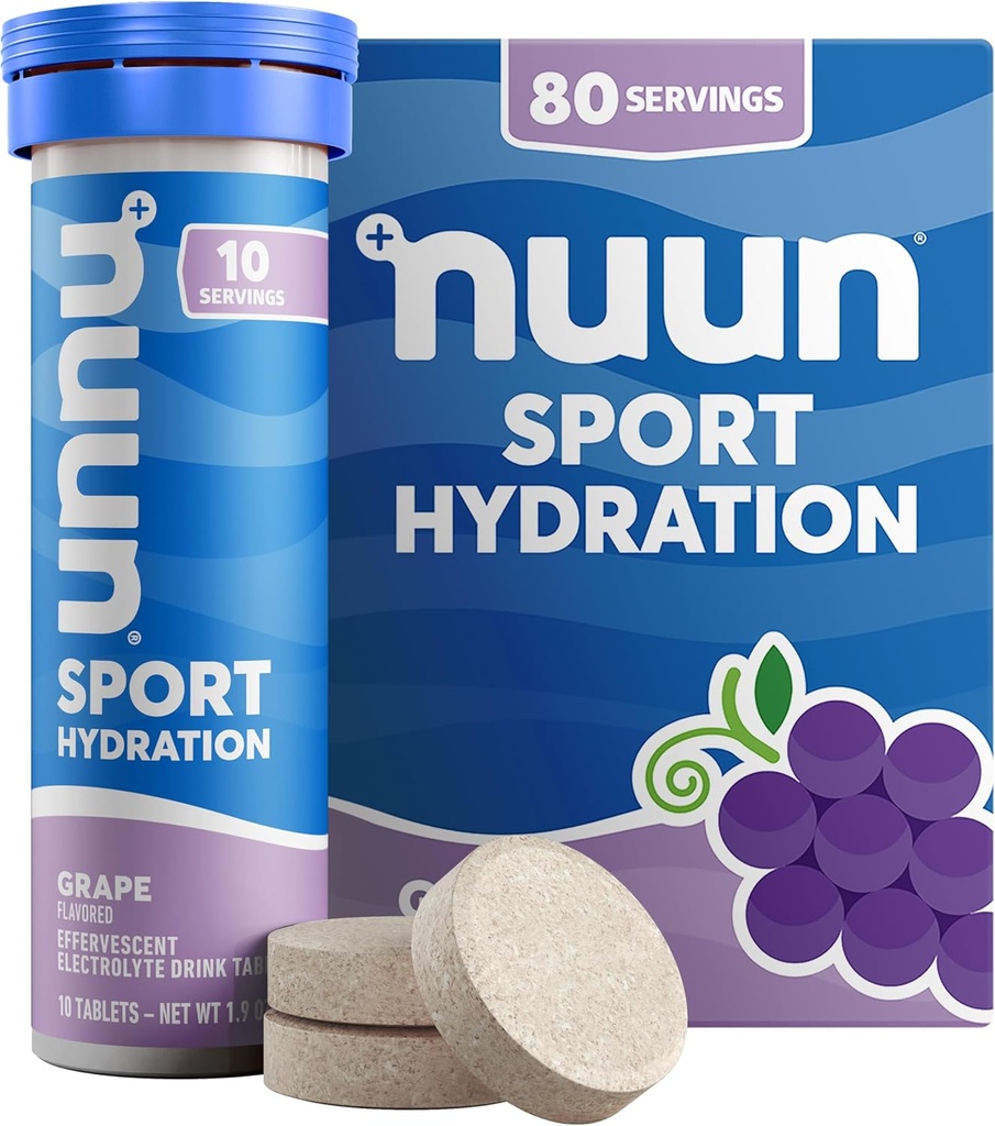 Nuun Sportslyte Tables with Magnesium, Calcium, Potassium, Chloridge & Sodium, Gluten Free & เวก้า, Grape, 8 แพค (80 servers language)