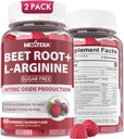 Beet Root Gummies & L- Arginin, nitrogenoxid Kosttilskud til mænd og kvinder w / Organic Beets, B1, B2, B3, B5, B6, Folate, B12 for Energy Boost & Circulation Support, Sugar Free, 120 Cts