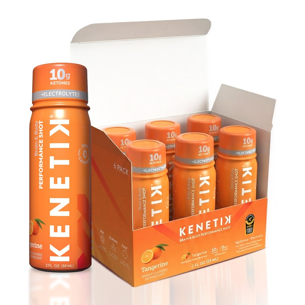 KENETIK Caffeine-Free Focus Shots – Brain Fuel for Mental Clarity and Cognitive Endurance, Sugar-Free, Bioidentical Ketones (D-BHB), 2oz – 6 Pack, Tangerine