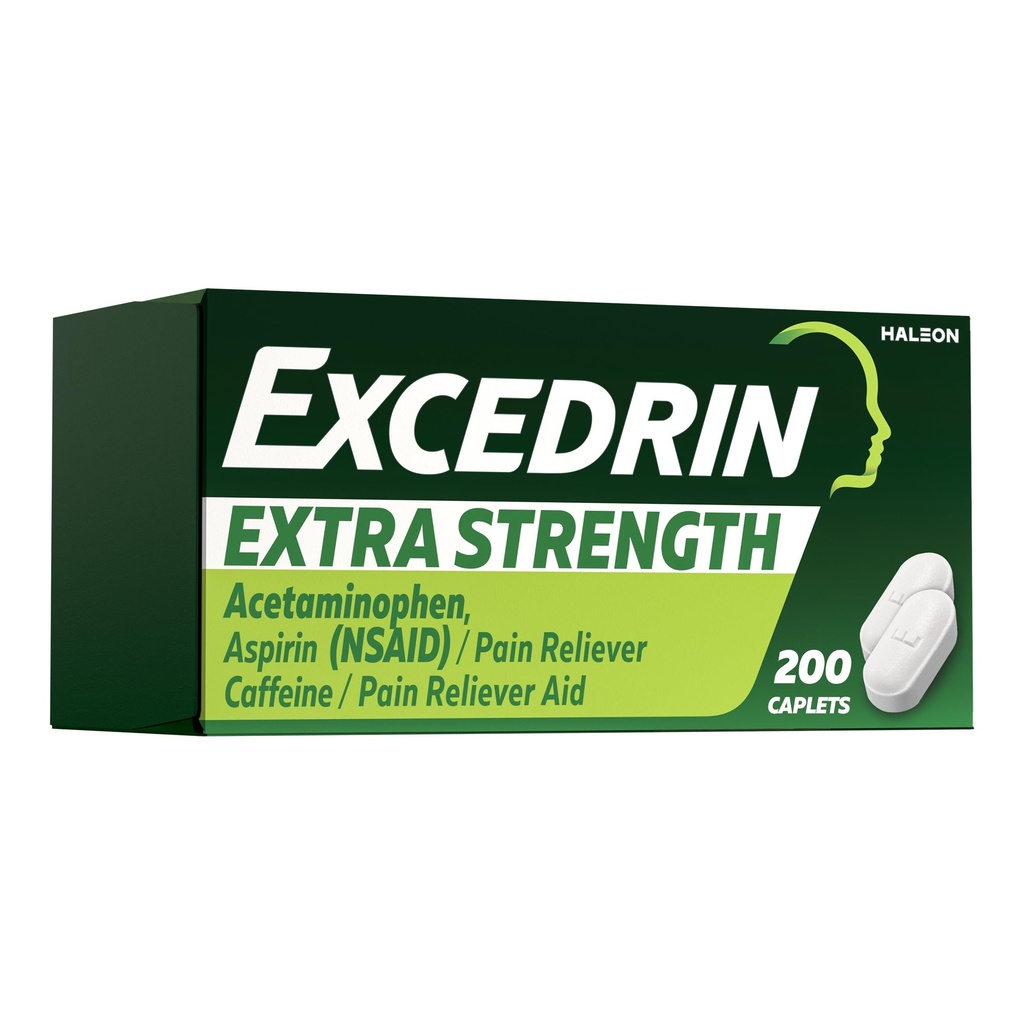 Excedrin Extra Strength Pain Relief Caplets for Headache Relief, Acetaminophen 250mg, Aspirin 250mg, Caffeine 65mg, Pain Reliever, 200 Count