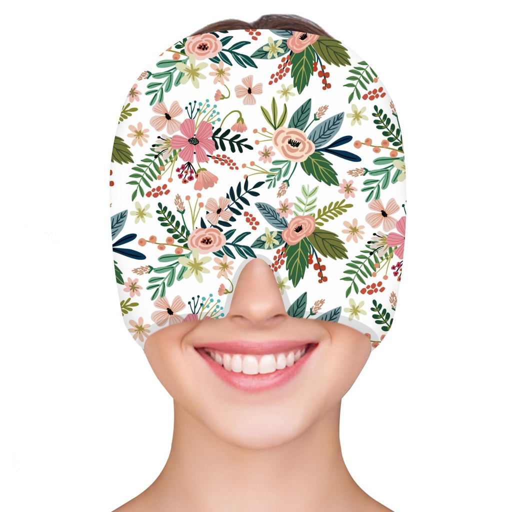 ZNÖCUETÖD Migraine Headache Relief Cap Hat, Head ice Pack Wrap Cooling Gel Ice Beanie Cold Cap Hot/Cold Compress Therapy for Sinus, Stress, Tension, Head Pain Relief - Reusable Gift for Women (White)