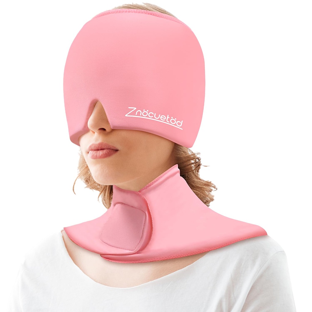 Migraine Relief Cap and Neck Ice Pack Wrap Gel Set, Upgrade Headache Hangover Cold Cap and Cervical Ice Packs Compress Relief for Head Cervical Pain, Stress, Swelling, Office Pressure Gift Women-Pink