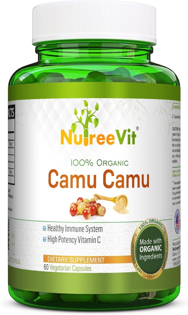 NurteeVit 100% Organic Camu Camu Capsules 500mg - C-vitamin, pakket med vitaminer og mineraler (90 Tæl)