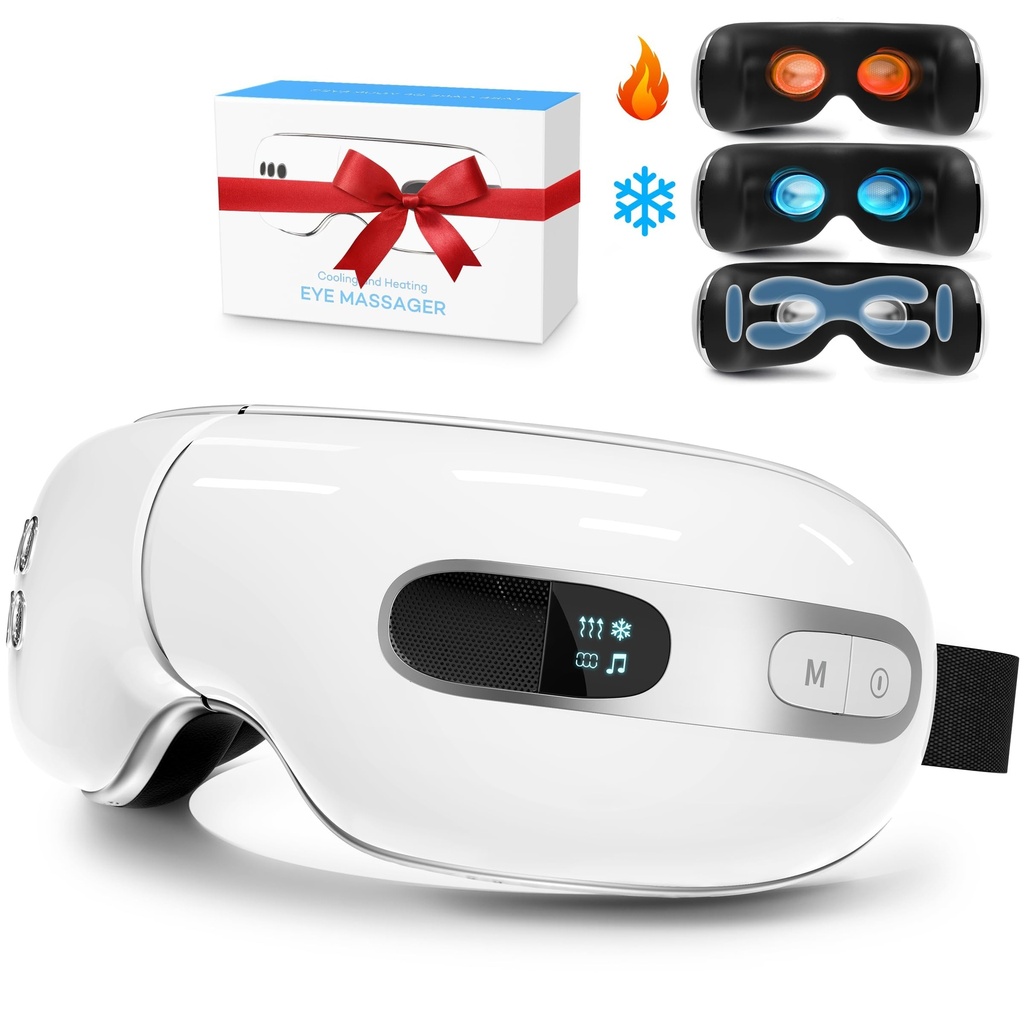 Eye Massager with Heat and Cooling for Migraine Dry Eyes Relief, Rechargeable Bluetooth Music Migraines Relief Eye Massager Improve Sleeping Gifts for Women Men