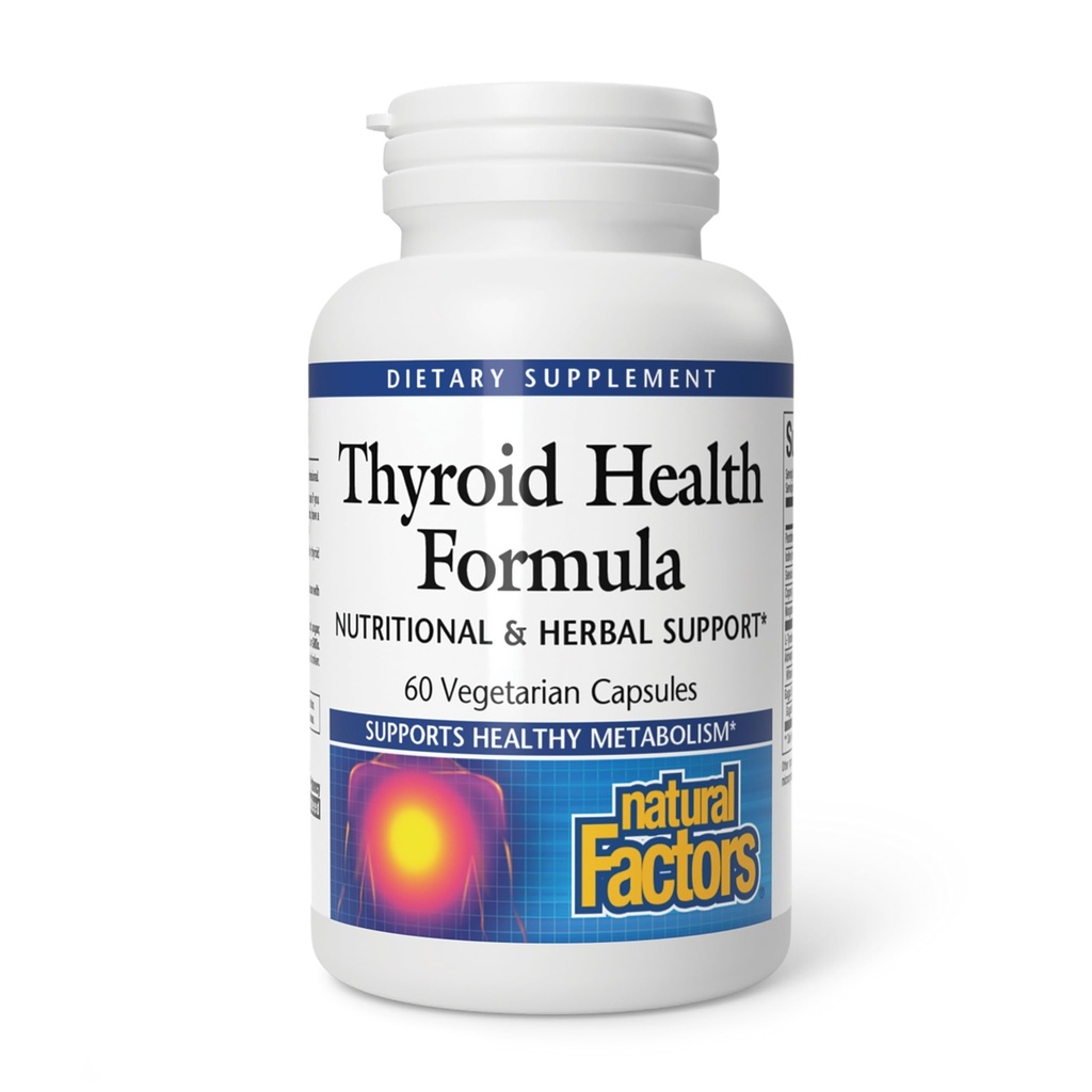 Natural Factors Thyroid Health Formula - Nutritional & Herbal Support for Metabolism & Energy - with Pantothenic Acid & Iodine - Vegetarian, Non-GMO & Gluten-Free - 60 Capsules (60 Servings)