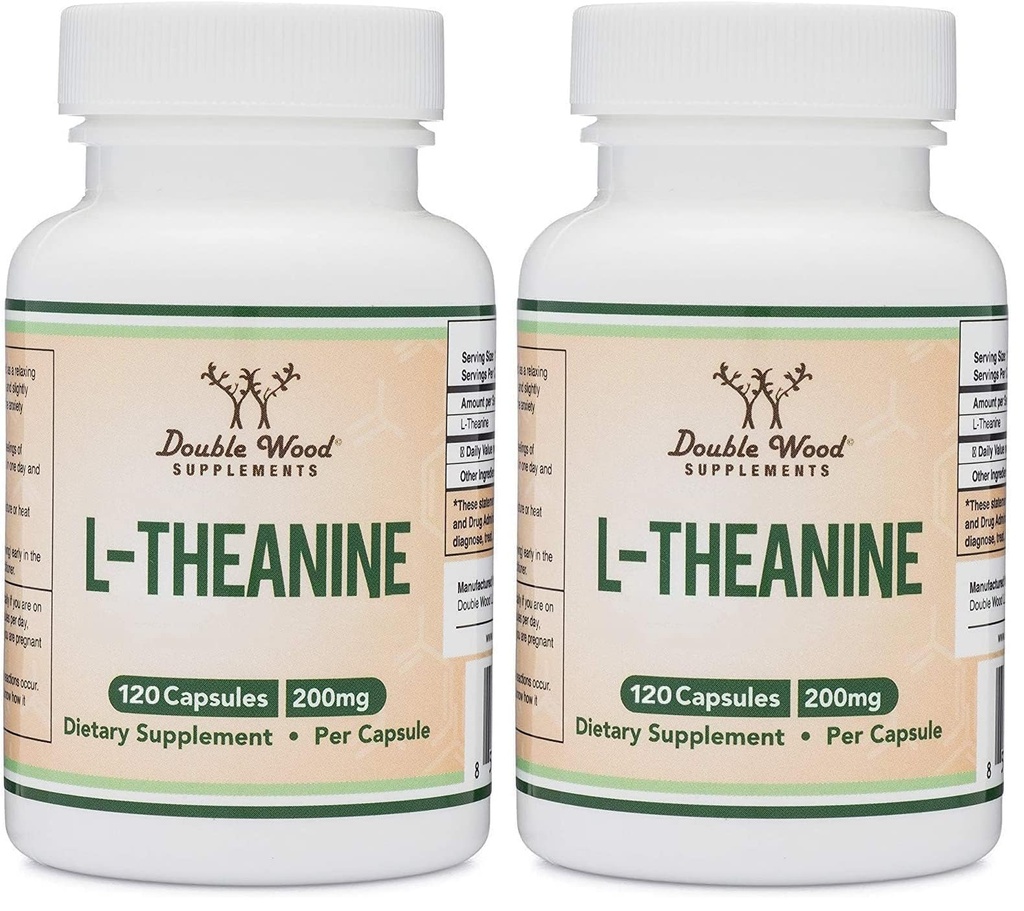 L-Theanine 200mg Double Strength - Supports Health Sleep Response and Relaxation - 120 Capsules (Third Party Tested, Gluten Free, Vegan) by Double Wood (Pack of 2)