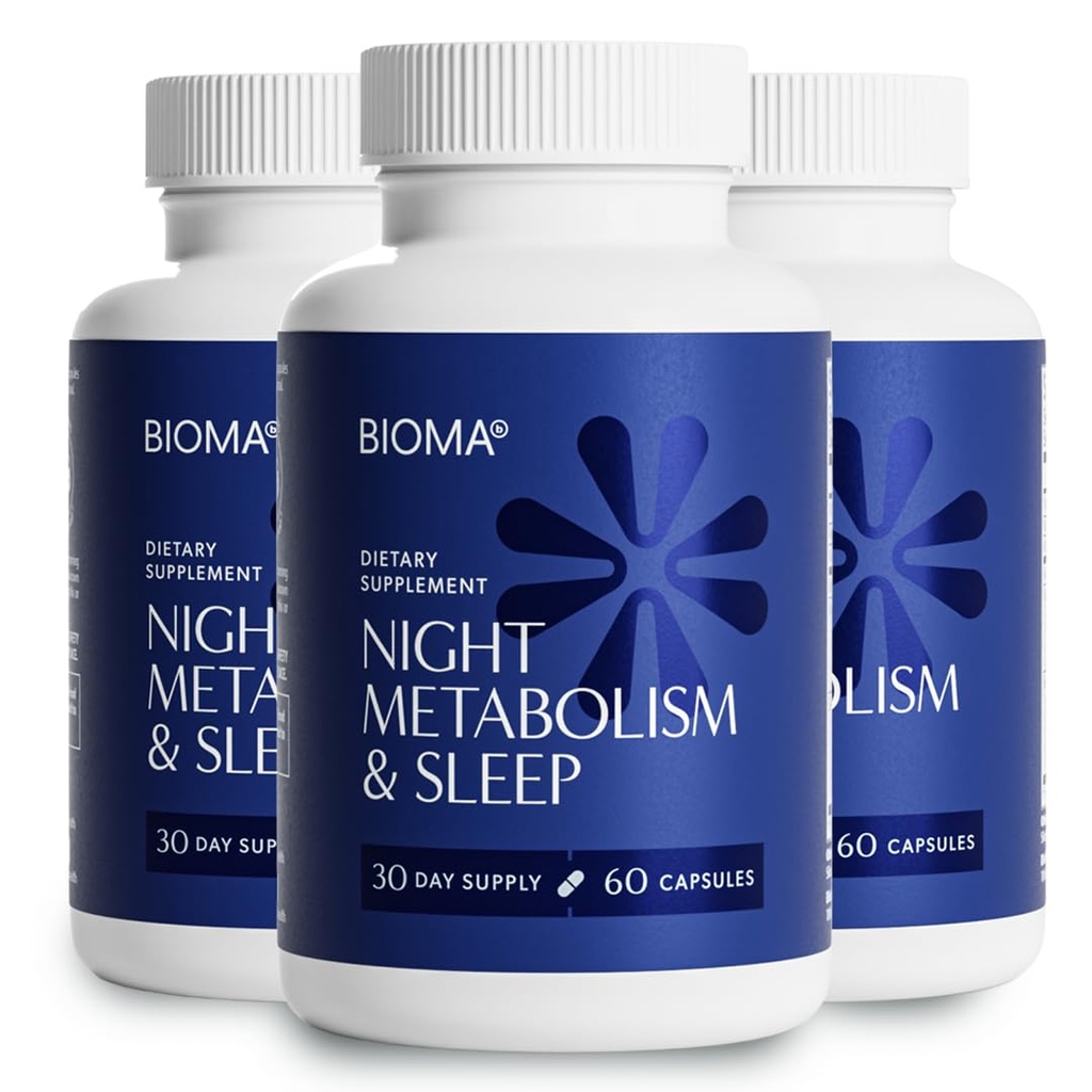 BIOMA Night Metabolism & Sleep - Supports Digestion, Energy Metabolism & Restful Sleep with Melatonin, Vitamin D, Magnesium & More - 180 Capsules (3 Pack, 90-Day Supply)
