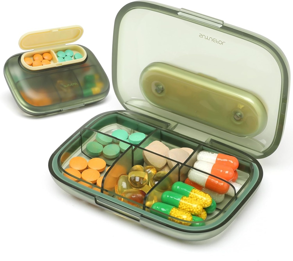 Toplive 6 Compartments Small Pill Case Travel Pill Organizátor Pocket Cestovní Pouzdro Přenosný malý Pill Kontejner s Magnet Light- Proof Mini Pill Box, Zelená