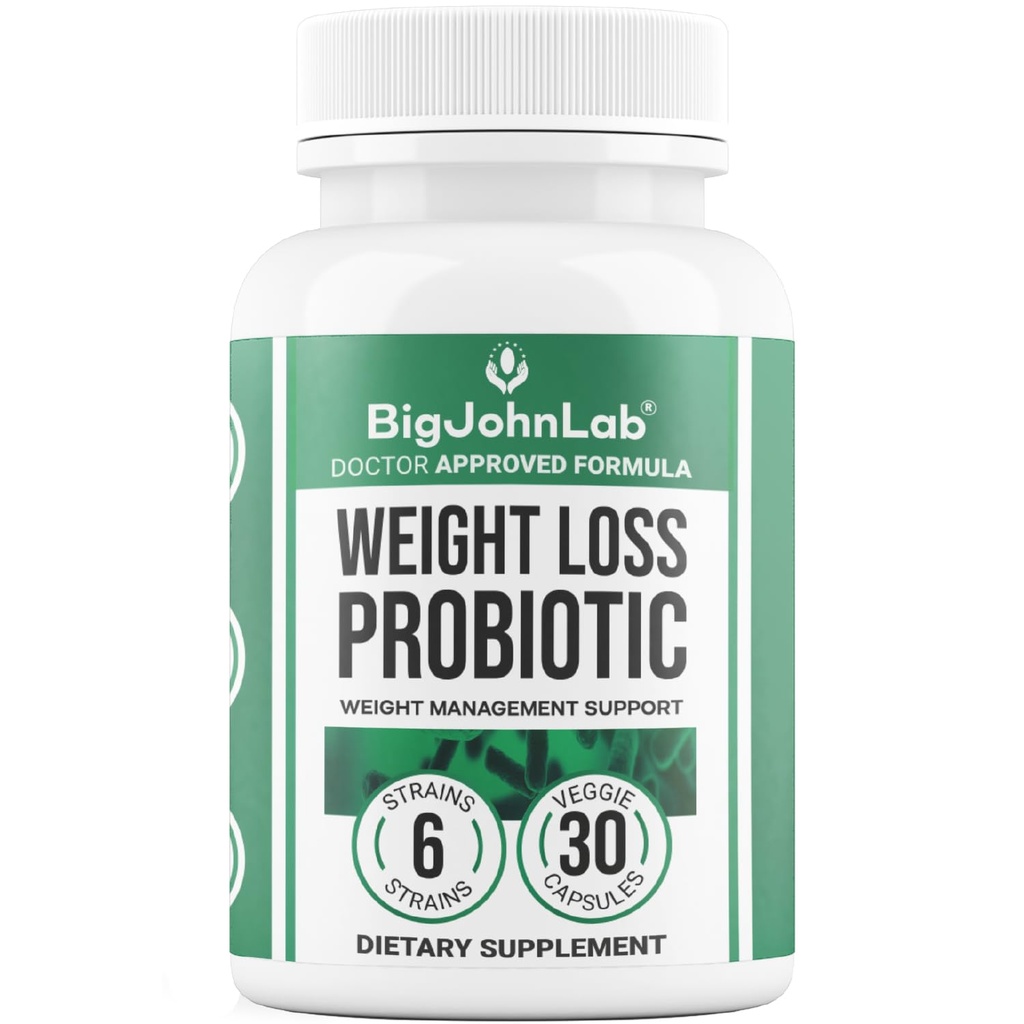 BIGJOHNLAB® - Probiotics for Weight Management & Bloating - 6 Probiotic Strains - Prebiotics - Key Ingredient Cayenne & Green Tea - Supports Gut Health - Weight Management for Women & Men - 30 CT