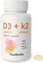 d3 k2 Vitamin 10000 iu, 180 Coconut Oil Softgels PHAR124; 2 v 1 Vitamíny dodatek D3 10000 IU & K2 (MK7) 200 mcg, Snadno polykat, Podporuje absorpci vápníku, kostní imunitní a srdeční zdraví