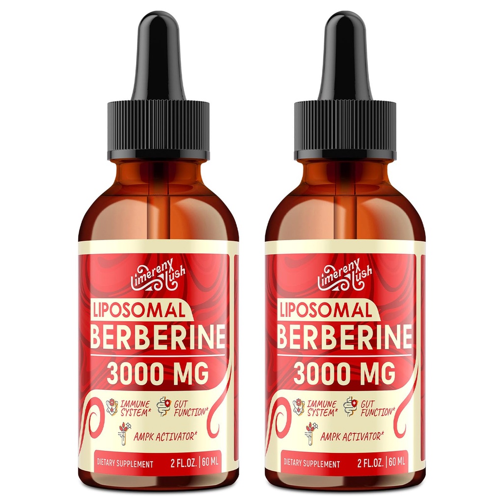 Liposomal Berberine Supplement - 3000mg Berberine Complex Activating AMPK, Liquid Drops with Ceylon Cinnamon, Green Tea, Bitter Melon, Turmeric and Prebiotic Blend-for Women & Men - 4 FL OZ