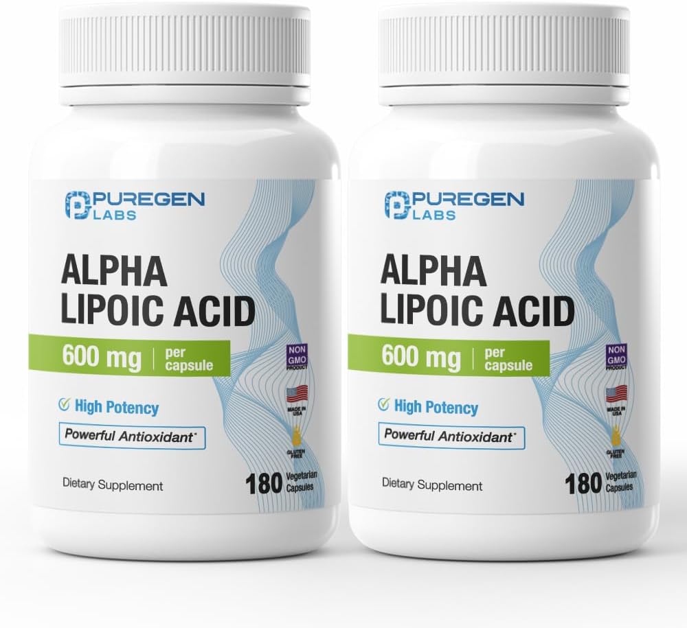纯原实验室 Alpha Lipoic Acid 600 mg [高概率] 总360 Vegie Caps, 抗氧化剂支持 → 无有害添加剂 → 非GMO, NO Gluten和乳制品, 每卡普尔600毫克 - 美国制造 - 2包
