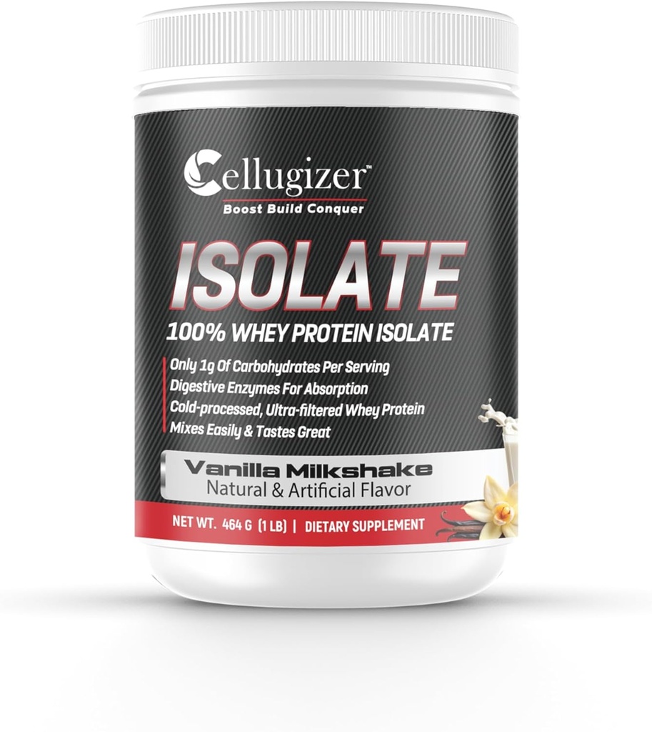 Cellugizer 100% Whey Isolate 1lb, Vanilla I 25g Protein, Fast Digesting I 0g Sugar, Low Carb