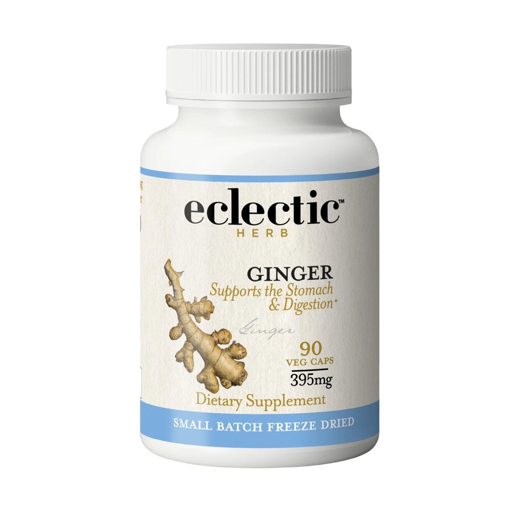 Eclectic Herb - Ginger Capsules | Antioxidants for Heart Support & Digestive Health | Herbal Supplement | US-Grown, Organic, Vegan, Non-GMO, Gluten Free (90 CT | 395 mg)