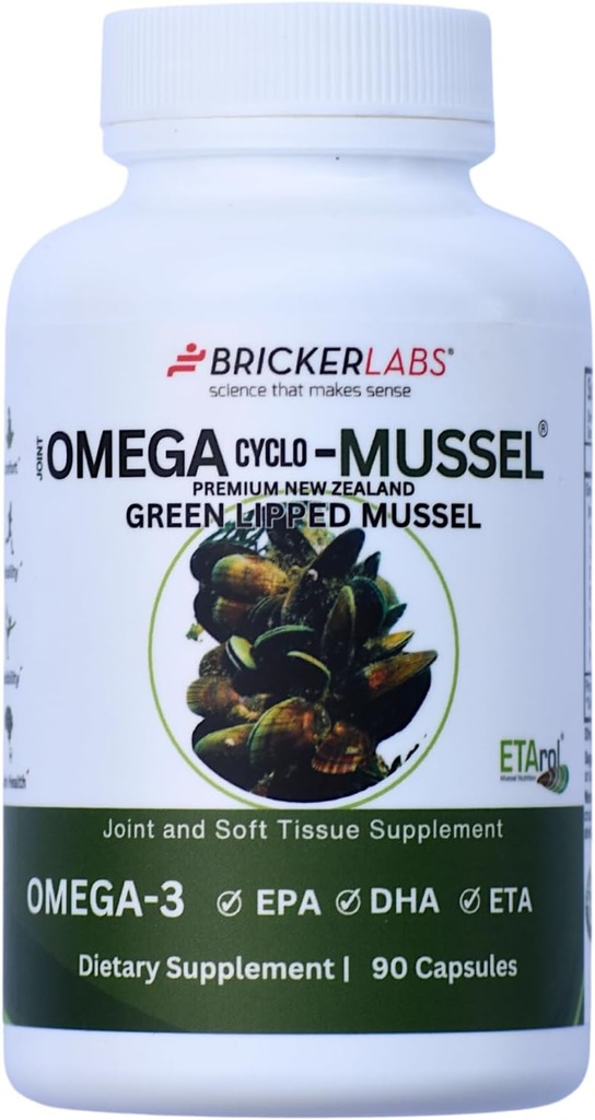 Bricker Labs Omega Cyclo - Mussel Joint Health Supplement, Premium Neuseeland Green Lipped Mussel, Full Spectrum Omega Joint Supplements für gemeinsame Gesundheit und Komfort, 90 Kapseln