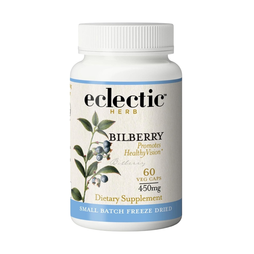Eclectic Herb - Bilberry Capsules | Vision Health, Cardiovascular Support & Circulation | Superfood Vitamin & Mineral Supplement | Raw, Freeze Dried, Vegan, Non-GMO, Gluten Free (60 CT | 450 mg)