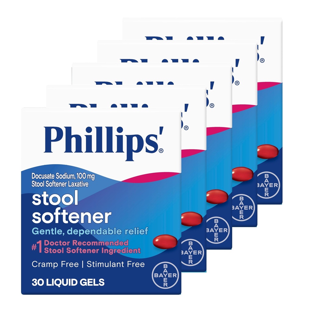Phillips' Stool Softener Liquid Gels, 30 Liquid Gels - Pack of 5