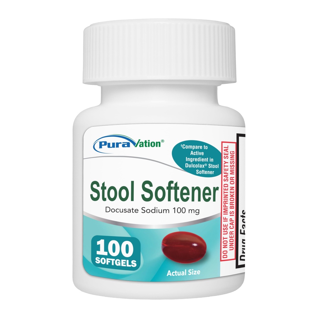 Stool Softener Laxative Softgels, Docusate Sodium 100mg, for Constipation Relief, 100 Count