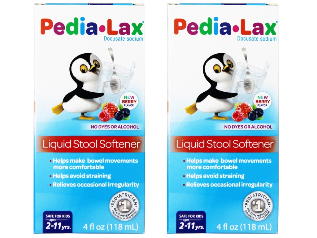 Pedia-Lax Liquid Stool Softener for Kids, Ages 2-11, Berry Flavor, 4 Fl Oz - 2 Pack