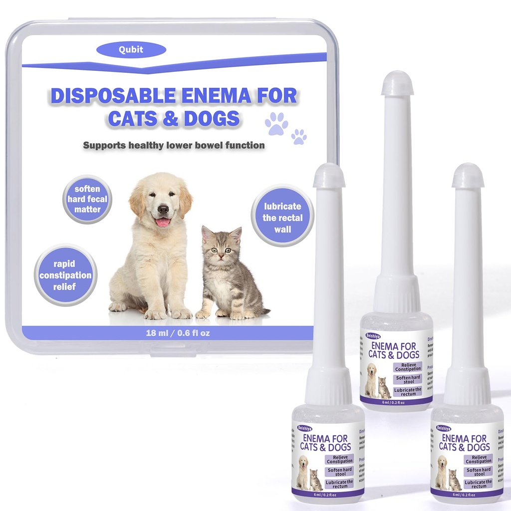QUBIT Disposable Pet Enema for Cats & Dogs – Rectal Gel to Soften Stool, Stimulate Bowel Movements & Relieve Constipation – Eases Painful Elimination – 6 mL Syringe (3-Pack)