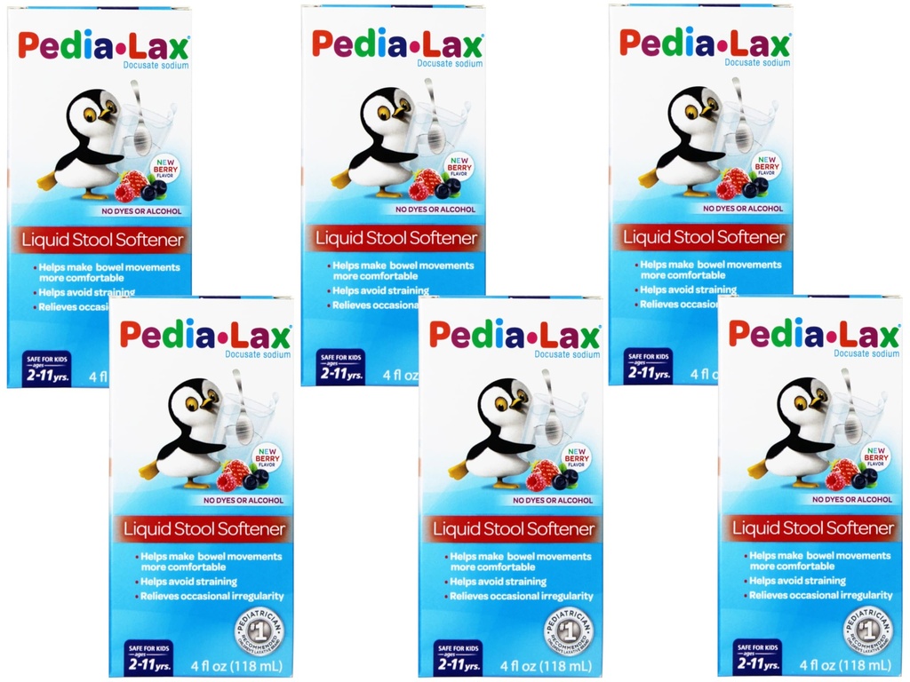 Pedia-Lax Liquid Stool Softener for Kids, Ages 2-11, Berry Flavor, 4 Fl Oz - 6 Pack