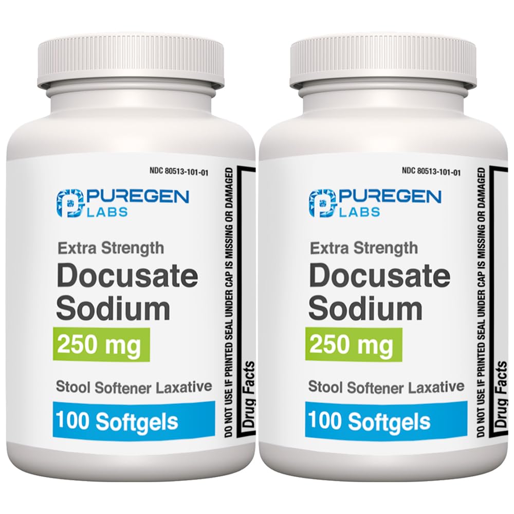 Docusate Sodium 250mg Stool Softener Laxative 200 softgels Total Gentle Constipation Relief Extra Strength Stimulant Free 2 Pack