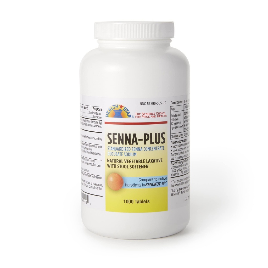 Stool Softener Tablet 1,000 per Bottle 50 mg - 8.6 mg Strength Docusate Sodium/Sennosides, 455-01-GCP - 1 Bottle