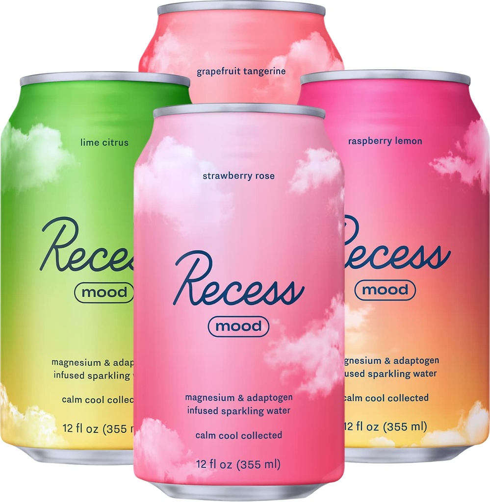 Recess Mood Magnézium & Adaptogen Drink, Relaxačný nápoj, 12 Ounce (Variety balenie, 12 balenia)