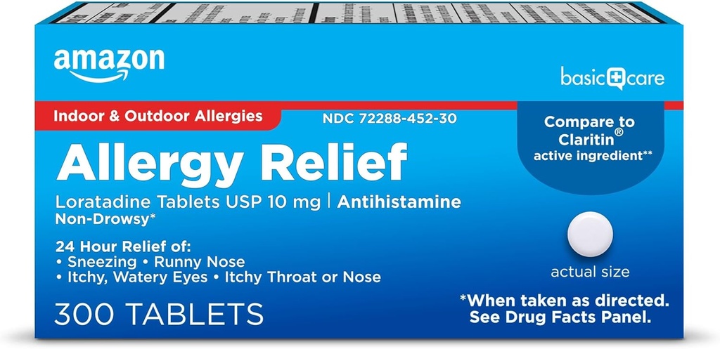 Grundläggande Care Allergy Relief Loratadine tabletter 10 mg, 300 greve (Packaging kan variera)