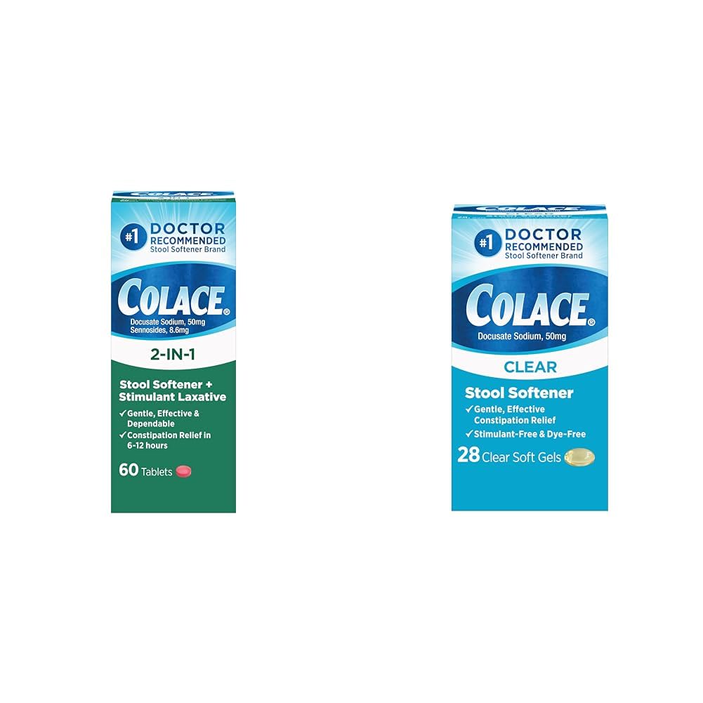 Colace 2-in-1 Stool Softener Plus Stimulant Laxative for Gentle Effective Constipation Relief & Clear Stool Softener Soft Gel Capsules Constipation Relief 50mg Docusate Sodium
