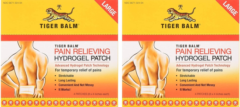 Tiger Balm Pain Relieving Patch, Large 4 Each, 4 Count, Pack of 2