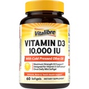 Vitalibre Maximum Strength Vitamin D3 10,000 IU (250mcg), Highly Bioavailable, with Cold Pressed Olive Oil, Immune, Bone & Teeth Health Support, No Soy, Sunshine Vitamin, 60 Mini Softgels