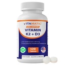 Vitamatic Vitamin D3 K2 Supplements with 10,000 IU Vitamin D + 200mcg Vitamin K MK-7, 120 Tablets Bone, Heart, Immune, & Calcium Support