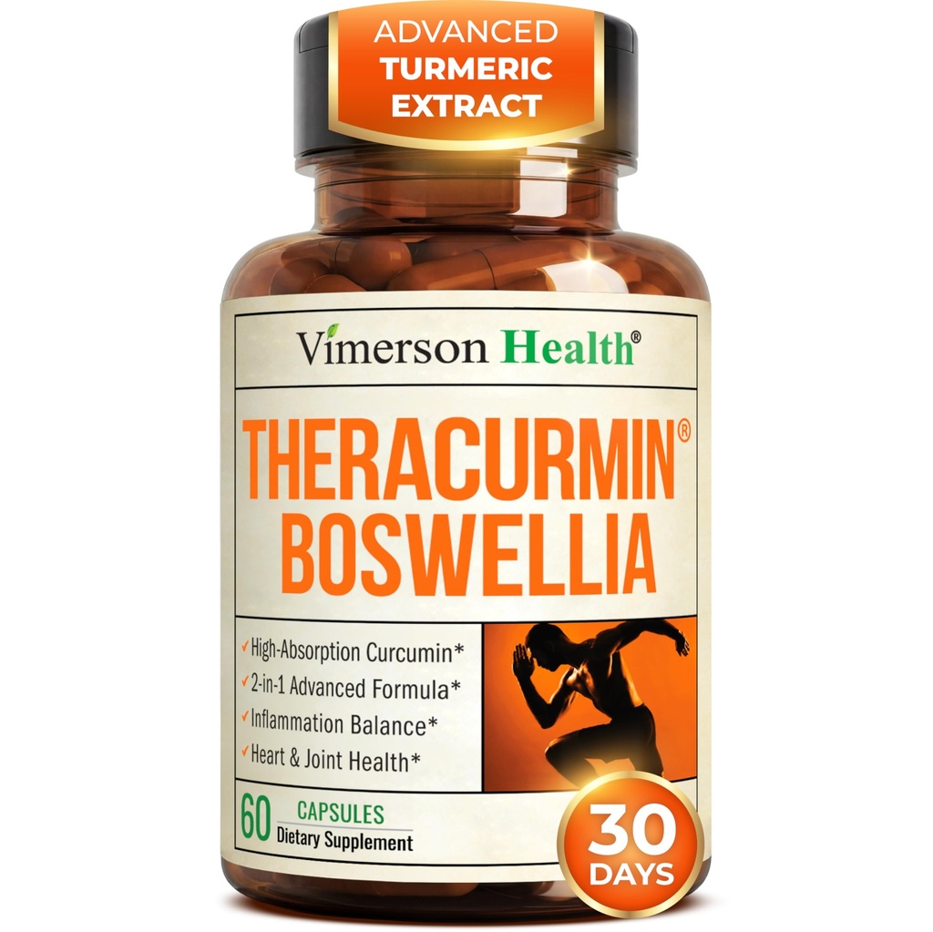 Advanced Turmeric Curcumin Supplement for Joint Support & Inflammation – Enhanced Absorption Theracurmin 600mg with Boswellia Serrata for Mobility & Recovery – Vegan, Gluten Free – 60 Capsules