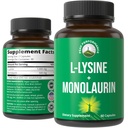 Peak Performance L Lysine 1000mg + Monolaurin 500mg High Potency Supplement for Lips, Skin, & Immune Support - L-Lysine 2-in-1 Bioavailable Supplements for Men and Women - 60 Capsules