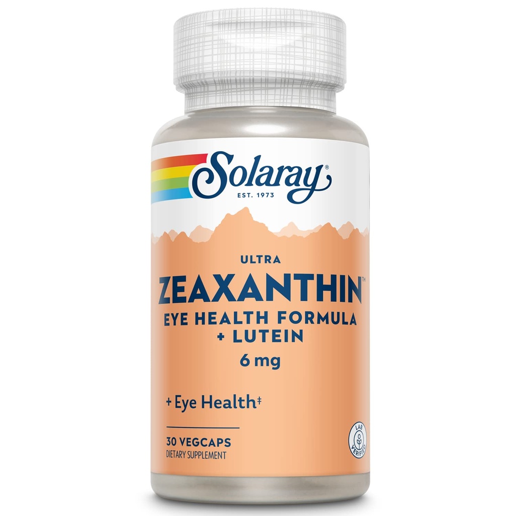 SOLARAY Zeaxanthin for Men & Women - Lutein and Zeaxanthin Supplement for Eyes, Vision & Macular Health Support Formula, Eye Vitamin Complex with Bilberry, Vitamin C, & Blueberry - 30 Veg Caps