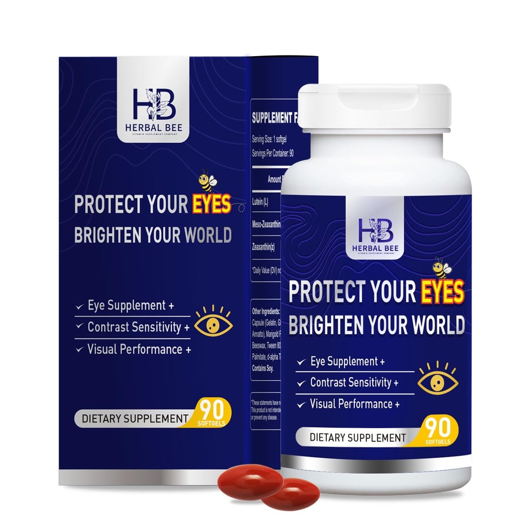 Eye Supplement - Lutein 10mg, Meso-Zeaxanthin 10mg, Zeaxanthin 2mg - Eye Vitamins Supports Vision, Blue Light Protection & Macular Health - Natural Antioxidant Formula | 90 Softgels