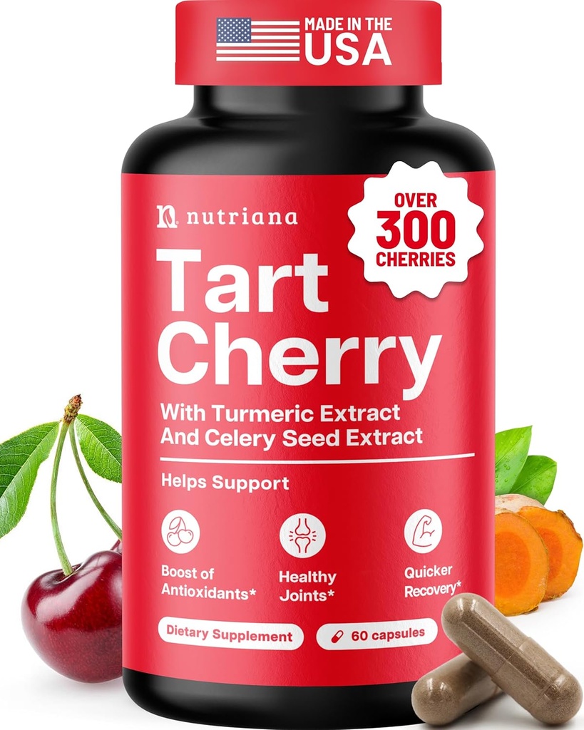 3 in 1 Tart Cherry Extract Capsules met Kurkuma & Selderij Zaad voor voeten en gezamenlijke ondersteuning Uric Acid Flush Cleanse & Purge Pillen, 60 Veggie Capsules geproduceerd in de VS