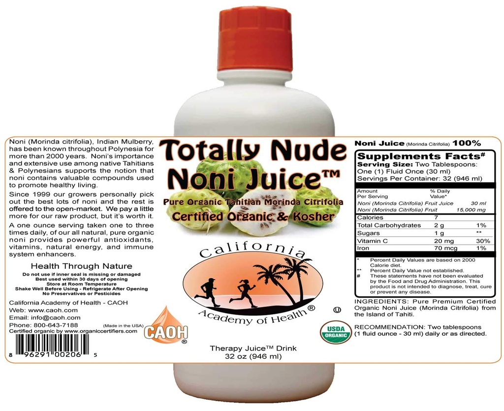 Totally Nude Noni Juice - Pure Organic Noni Juice (1-32 oz Bottle)