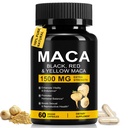 Daiasns Organic Maca Root Powder Capsules 1500 mg with Black + Red + Yellow Peruvian Maca Root Extract Supplement for Men and Women - 60 Vegan Capsules