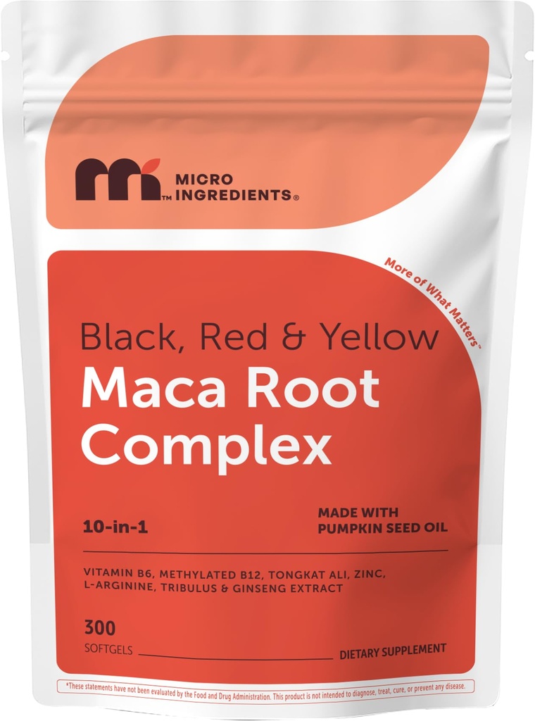 Micro Ingredients Maca Root Complex for Women & Men, 300 Softgels | Black, Red, & Yellow Maca | 10-in-1 with Tongkat Ali, Ginseng, Tribulus, & Fenugreek | Made with Pumpkin Seed Oil | Non-GMO