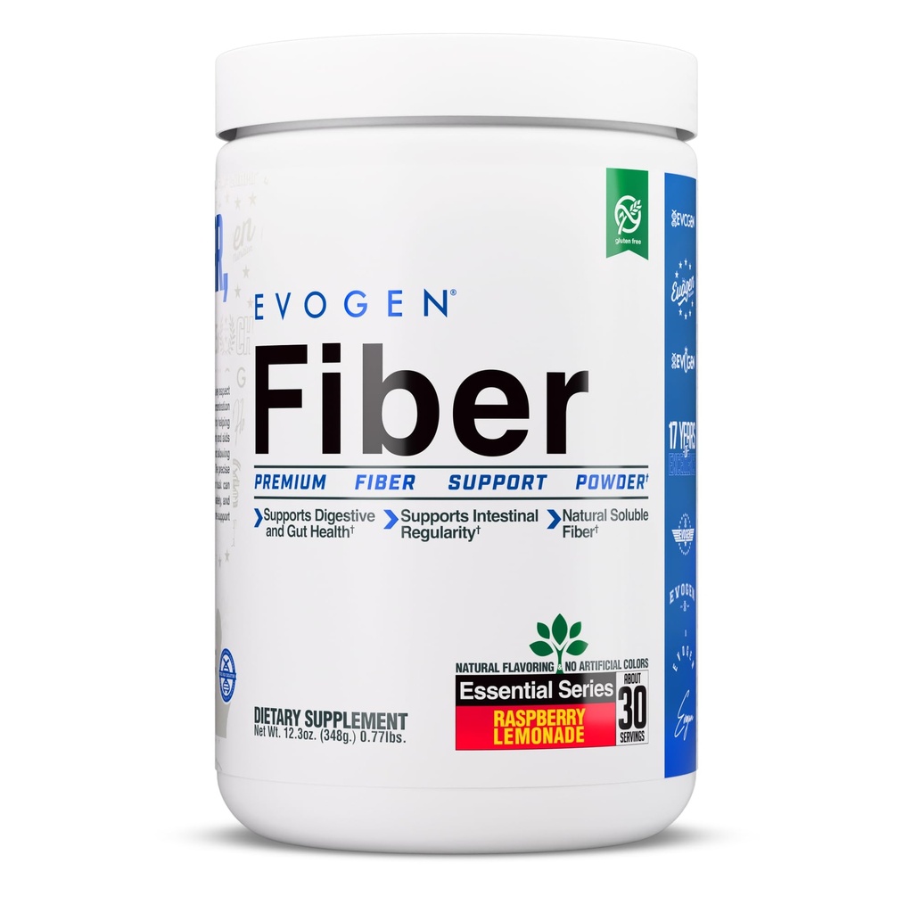 Evogen Fiber - Premium Fiber Powder Supplement | No Bloat, Constipation & Gut Health Support | Natural Raspberry Lemonade| 30 Servings