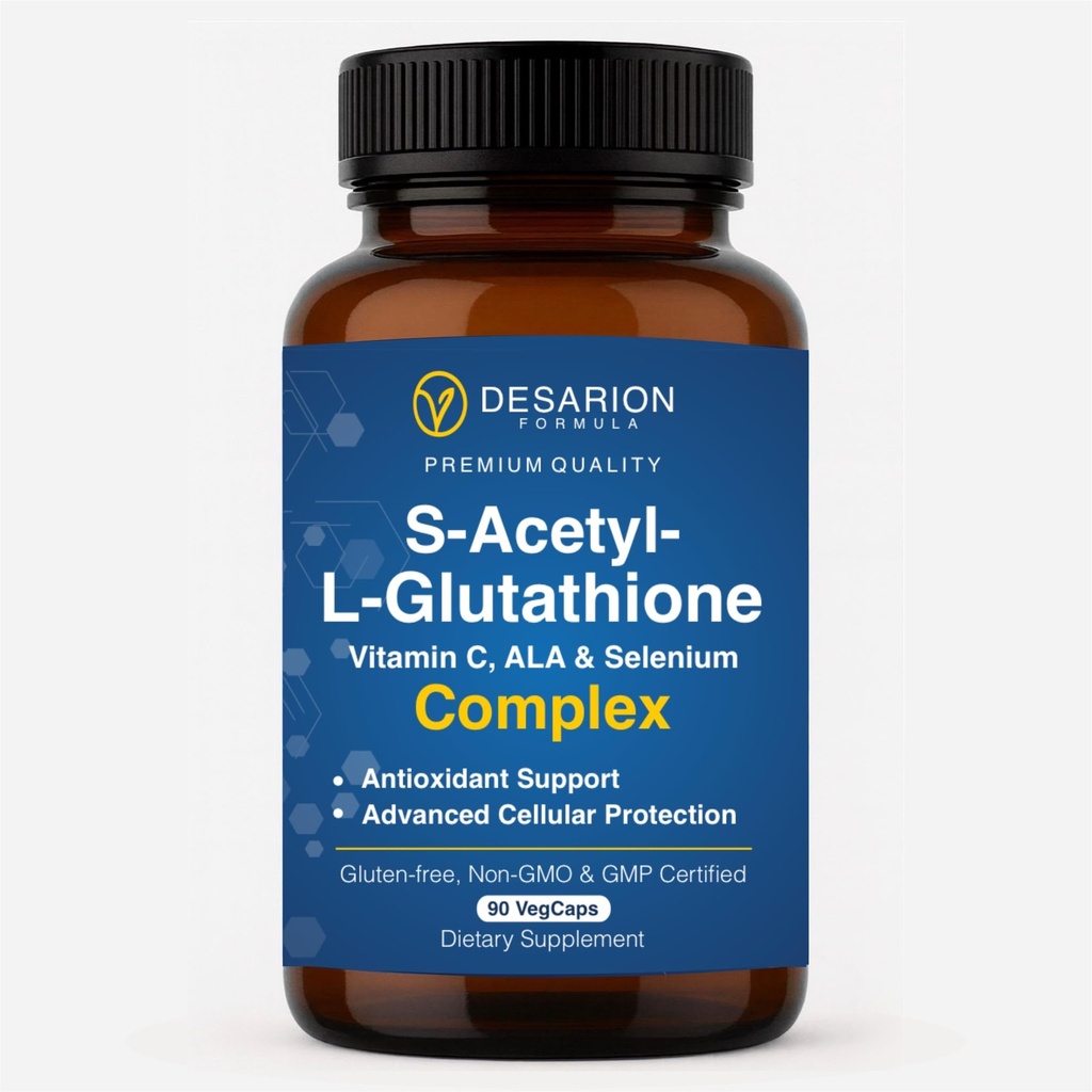 S-Acetyl L-Glutathione Complex 200 mg – with Vitamin C, Alpha Lipoic Acid & Selenium – Advanced Antioxidant Support for Cellular Protection – Non-GMO, Gluten-Free – 90 Veg Capsules