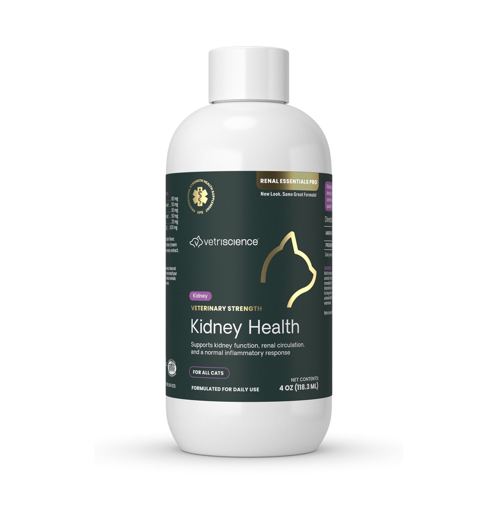 VetriScience Renal Essentials Pro Liquid - Kidney Functions & Maintenance Support Supplement for Cats - Health Supplement Aids Renal Blood Flow - Liquid Kidney Care Aid for Felines - 4 oz