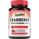 Vitalibre Cranberry Pills for Women with Vitamin C & E, Once Daily, Vegan, Urinary Tract Health & Kidney Cleanse, 60 Capsules